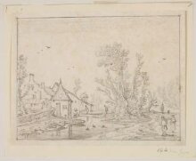 View of a Farm Alongside a Canal, Opposite a Clump of Trees thumbnail 1
