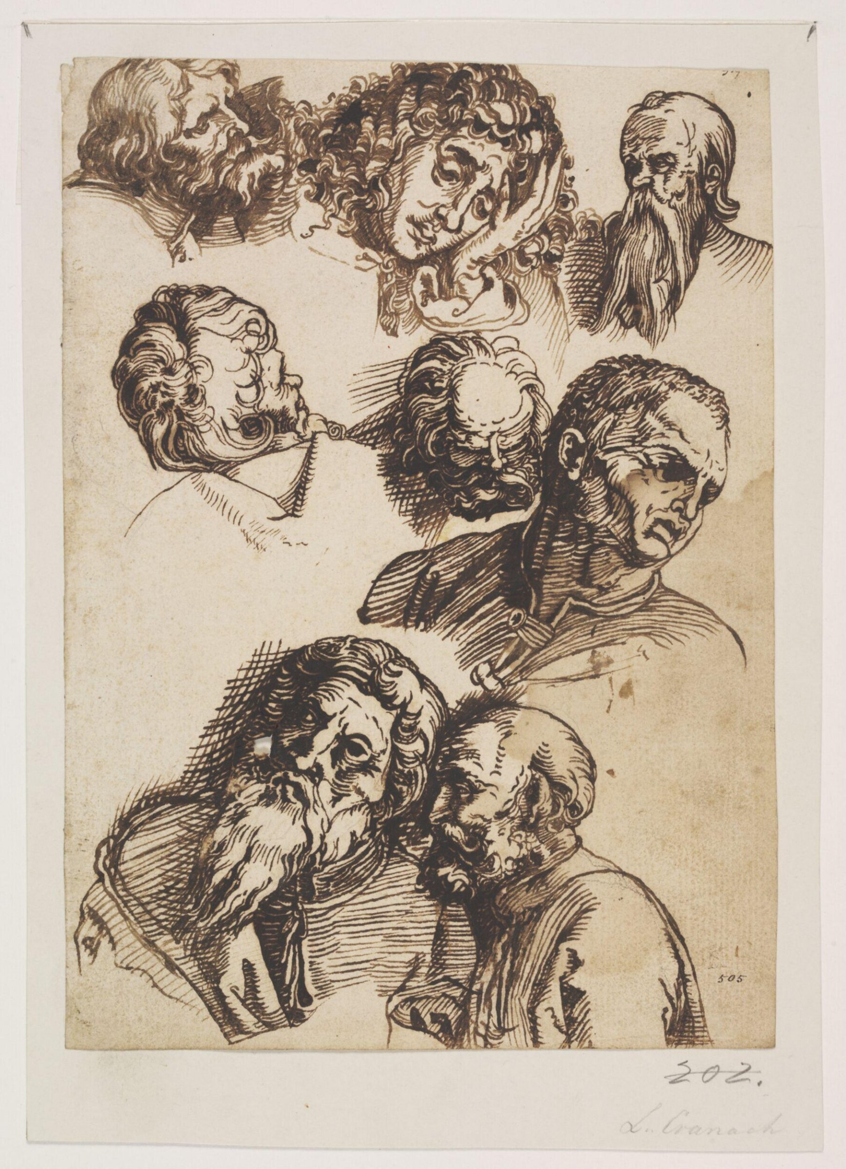 Eight studies of male heads (after Albrecht Dürer), Jacques de Gheyn II, late 16th - early 17th century
