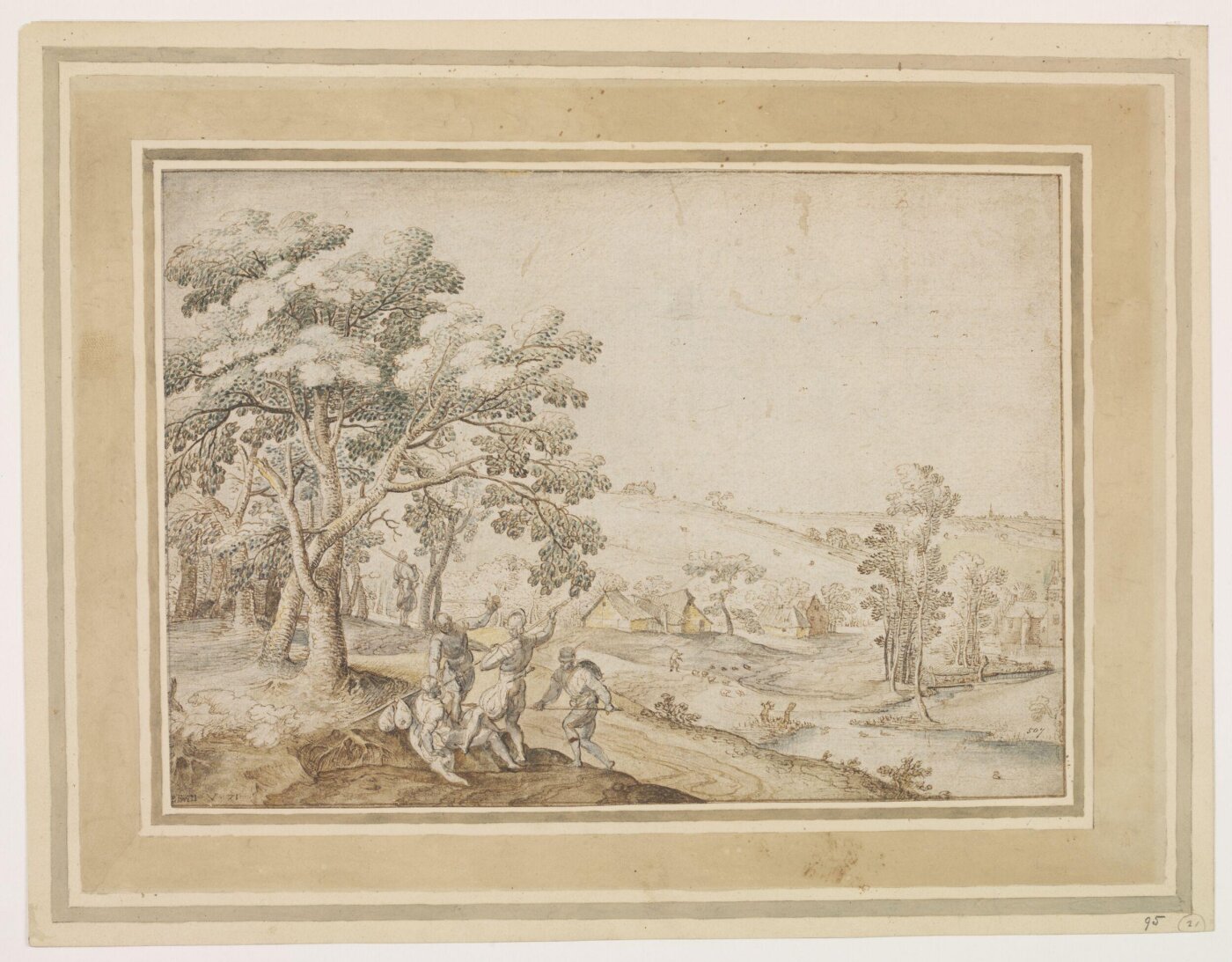 Hans Bol, Three Bandits Attacking a Traveller on a Road (from The Story of the Good Samaritan)