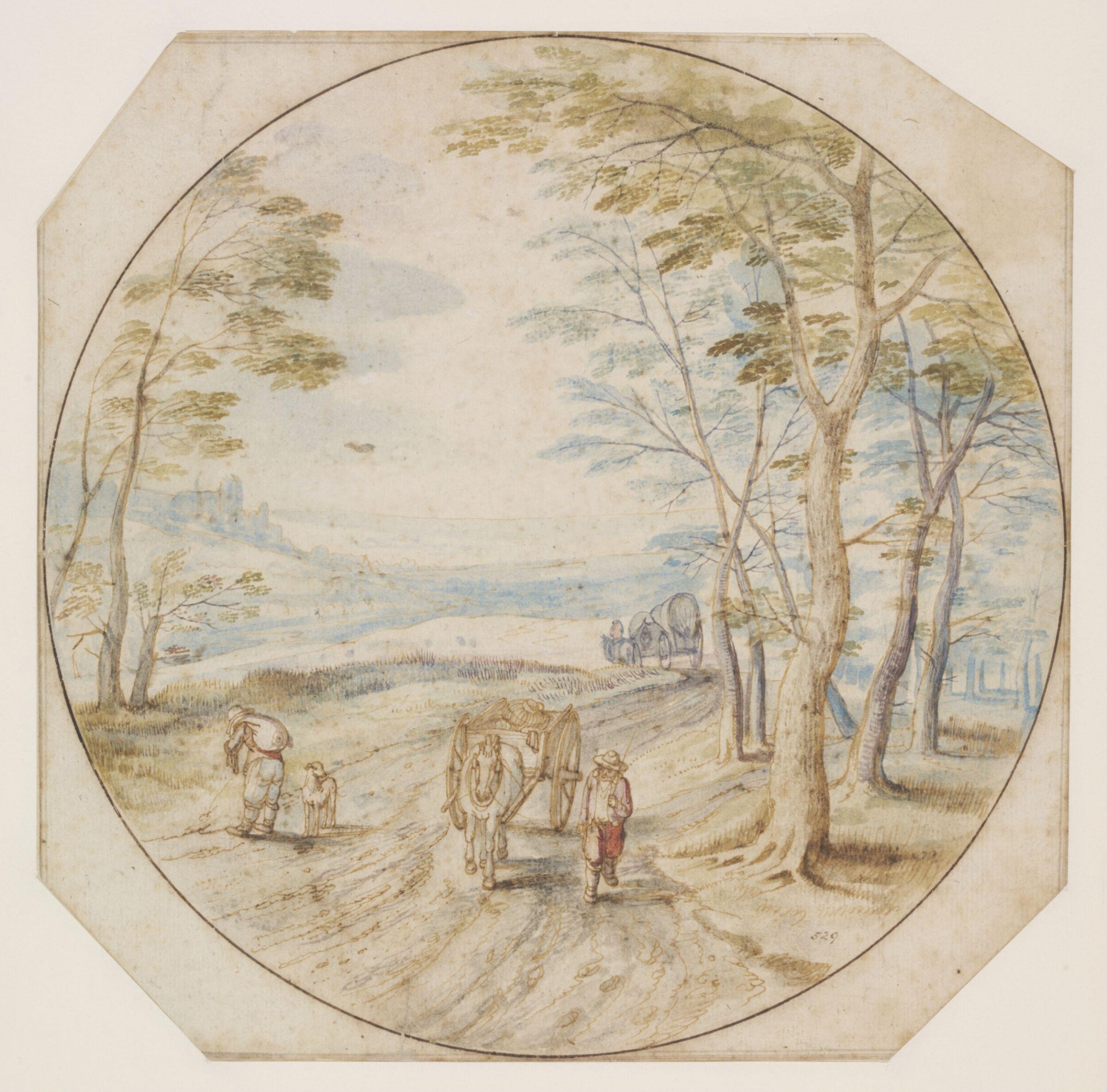 Landscape with a Man Leading a Cart Along a Road Passing Through Trees, copy after Jan Brueghel the elder, late 16th - early 17th century
