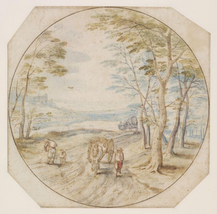 Landscape with a Man Leading a Cart Along a Road Passing Through Trees top image