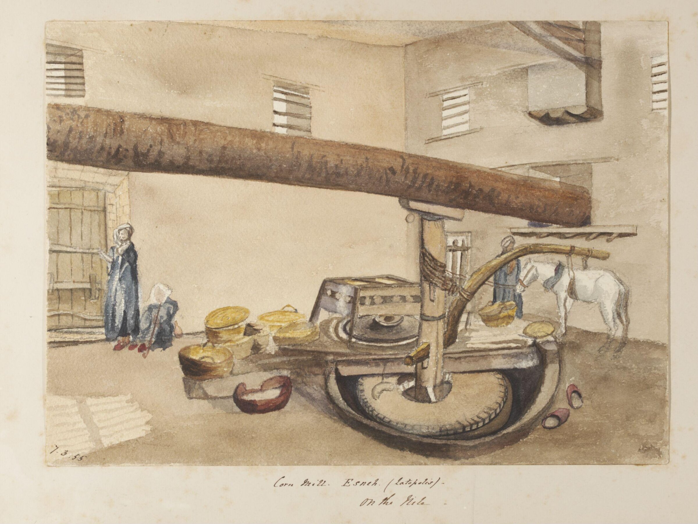 `Corn Mill.  Esneh. (Latopolis) - On the Nile - ', George de Sausmarez, 1855