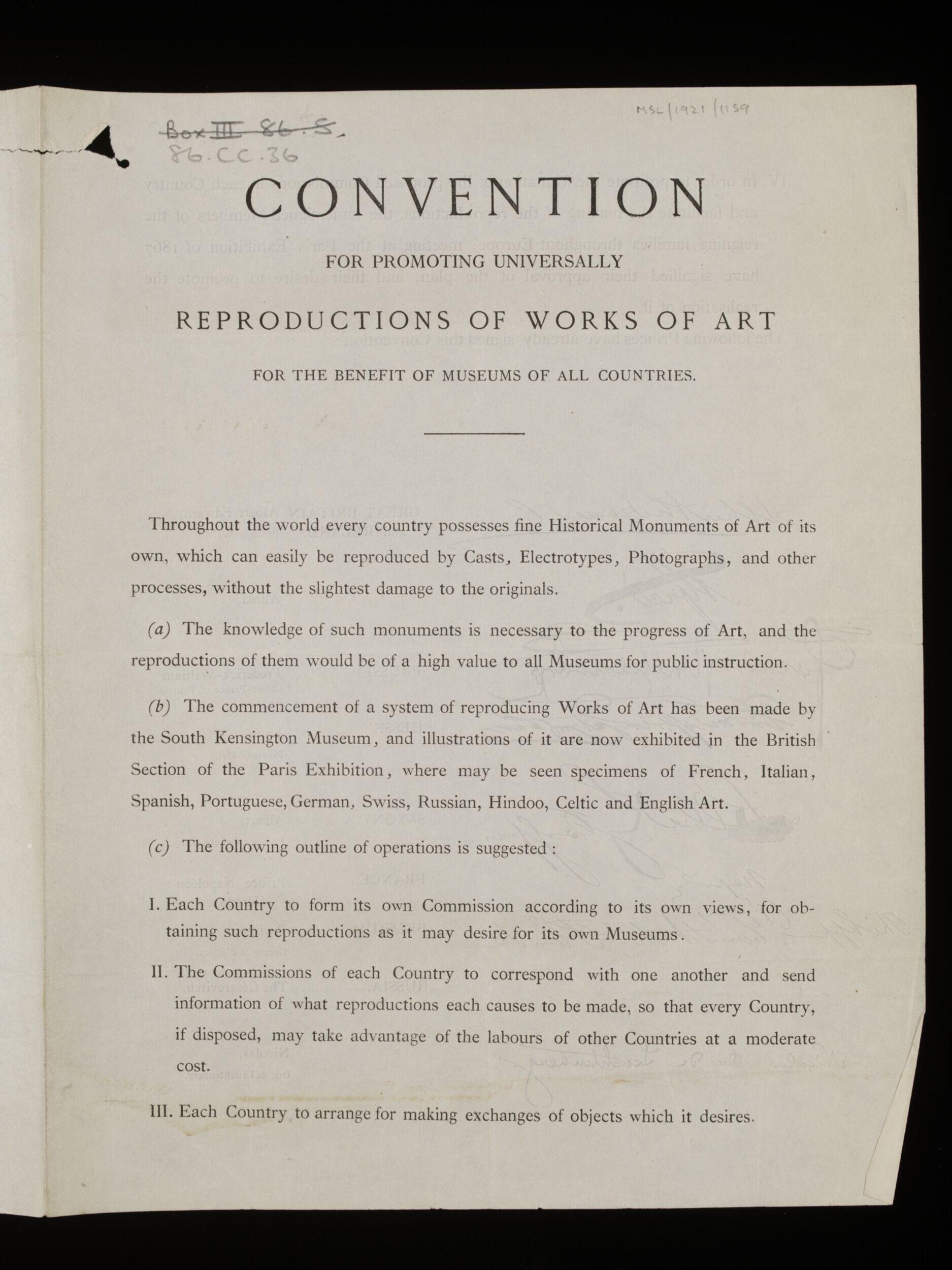 Convention for promoting universally Reproductions of Works of Art for the benefit of Museums of all countries