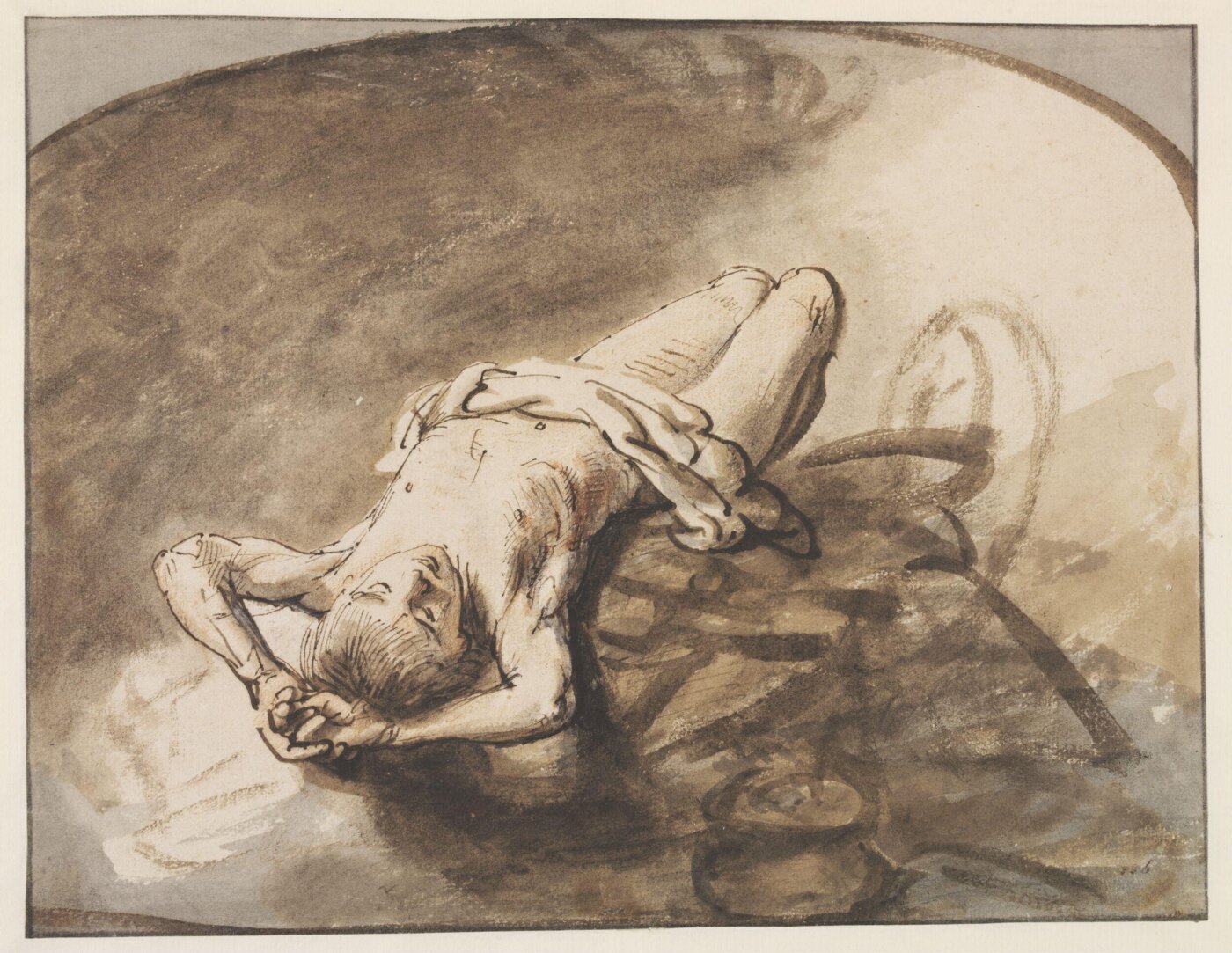 Nicolaes Maes, Study of a reclining studio model for a 'Sacrifice of Isaac'