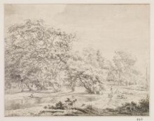 Forest landscape with figures and animals near a pool thumbnail 1