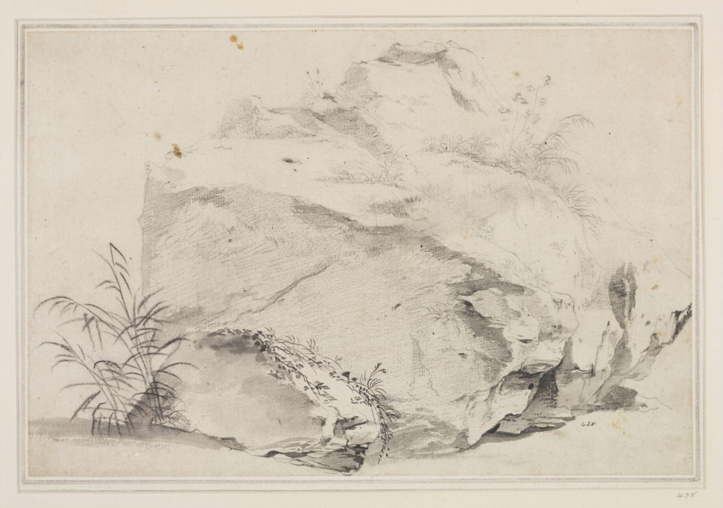 Study of a boulder, small rocks and foliage, Jan Worst, 1645-86