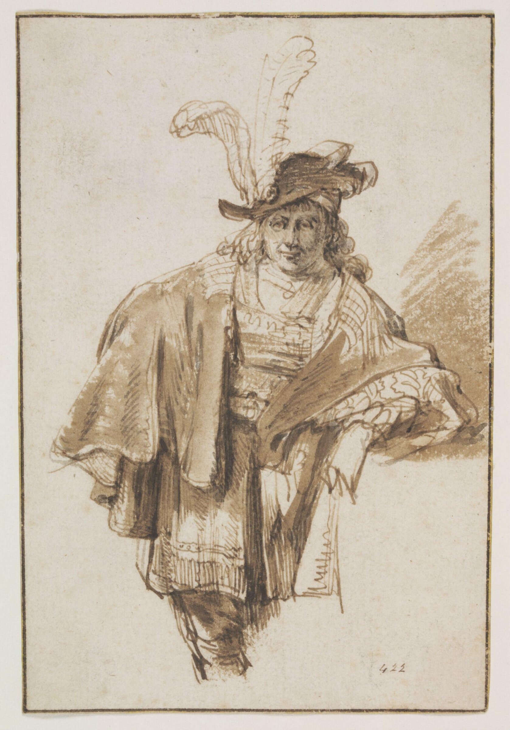 Man Standing Three-Quarter Length in a Plumed Hat and Rich Costume, Gerbrand van den Eeckhout, Mid-17th century