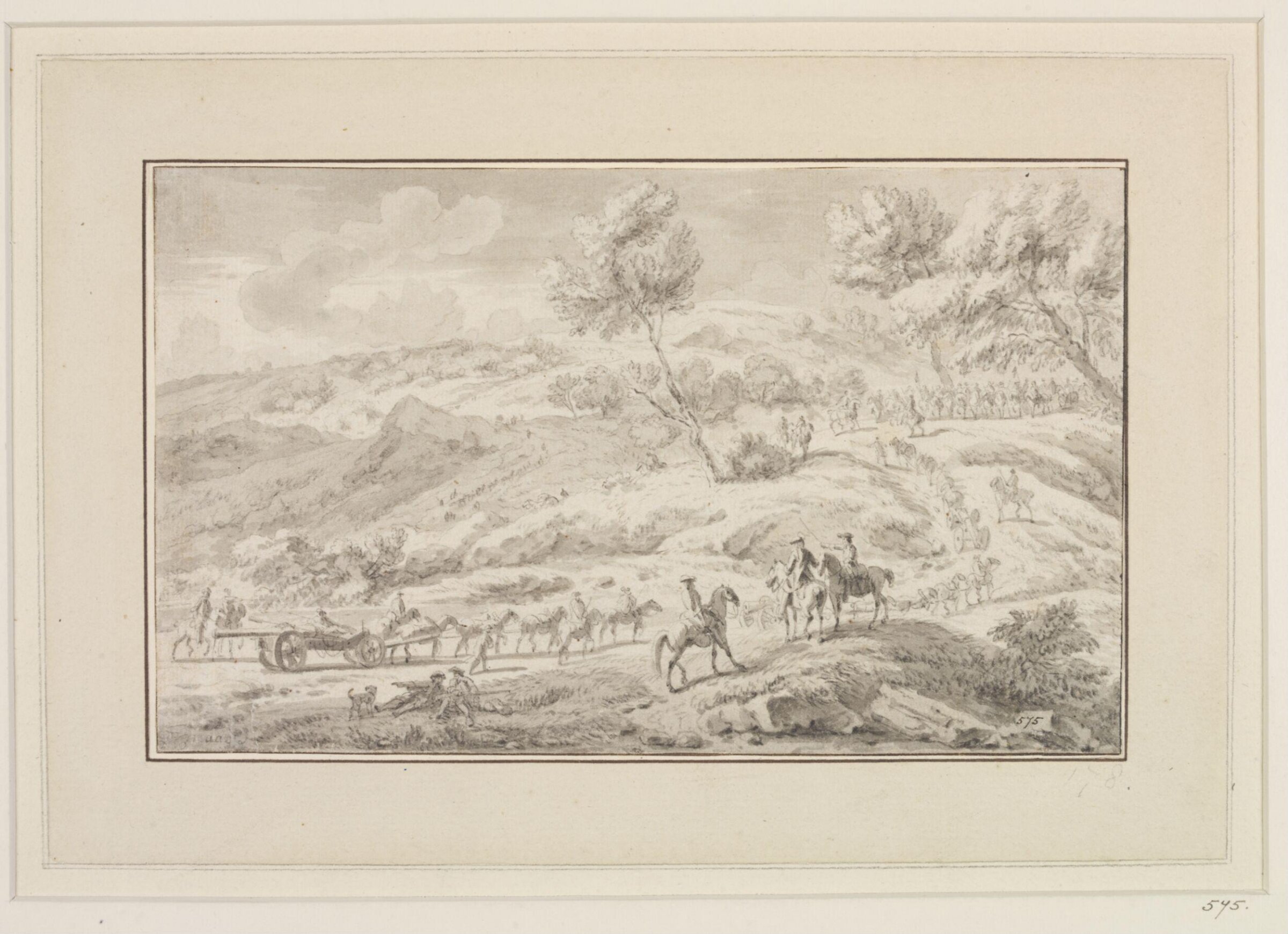 Landscape with troops and artillery ascending a hill, Dirk Maas, late 17th century