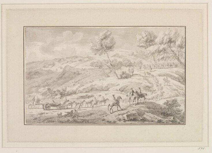Landscape with troops and artillery ascending a hill top image