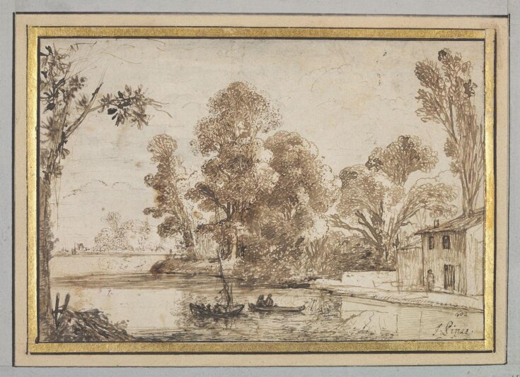 River Landscape with Boats, and a House Among Trees on the Right Bank top image