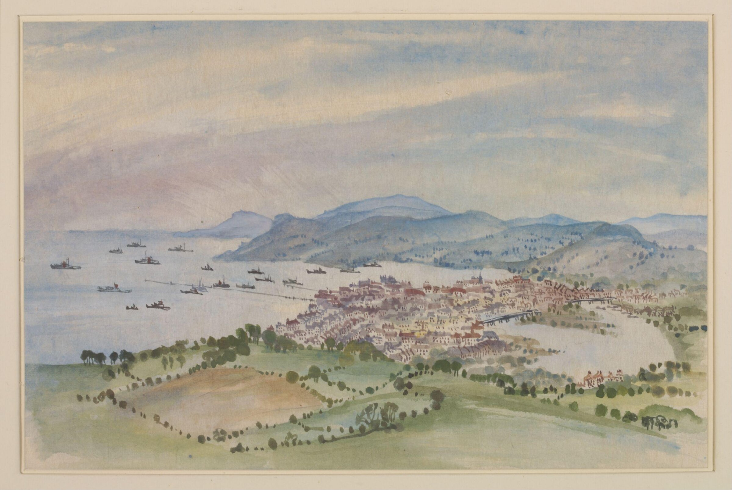 View over Weymouth towards Portland, Dorset, Kirk, ca.1940