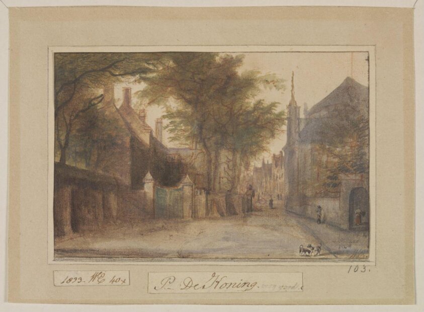 View of a back street in a town by Jan Griffier