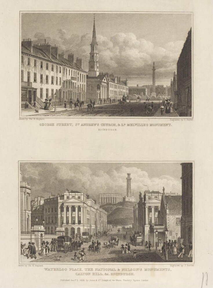George Street, St. Andrew's Church and Ld. Melville's Monument, Edinburgh. Waterloo Place, The National, and Nelson's Monument, Calton Hill & c. Edinburgh image