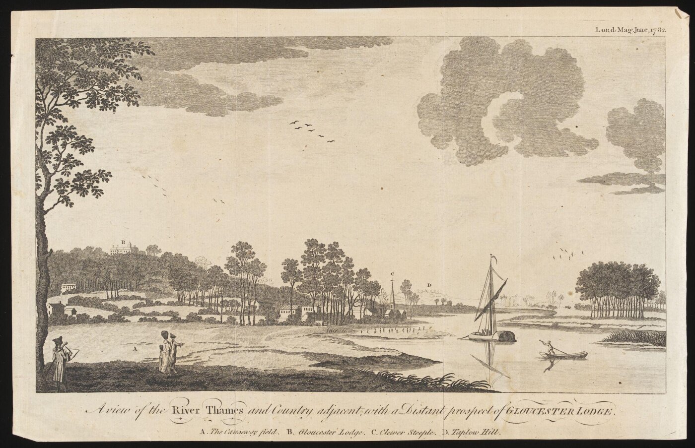 unknown, A view of the River Thames and Country adjacent, with a Distant prospect of Gloucester Lodge