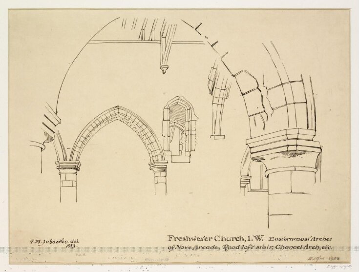 Drawing on parchment depicting cross section of church with pointed arches  illustration from Milan Cathedral and designs for facade by Camillo Boito  18361914 1889