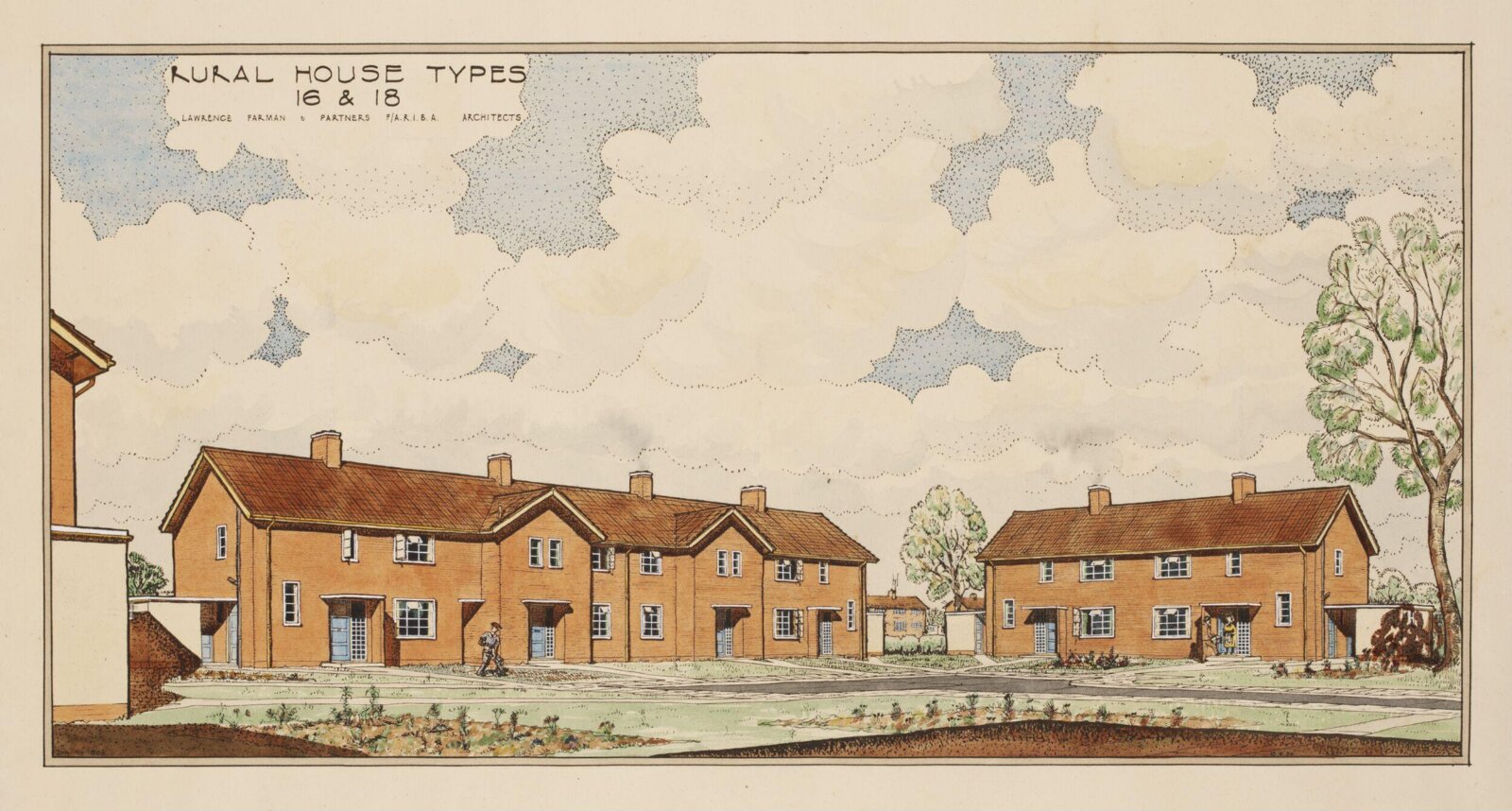 Architectural Perspective - Rural House Types 16 & 18, A.A.T., 1950