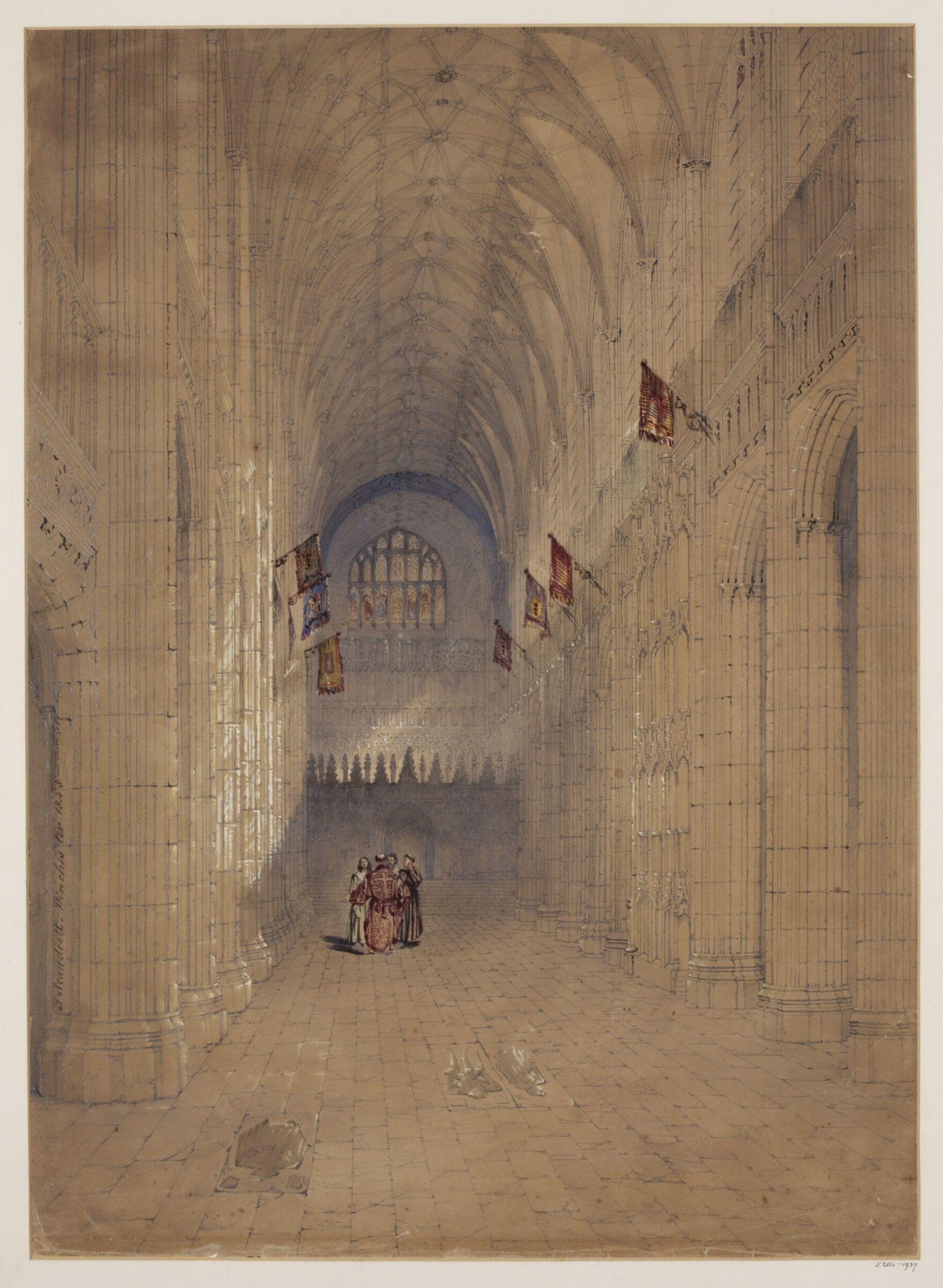 Winchester Cathedral: the nave, looking east, Thomas Scandrett, 1848