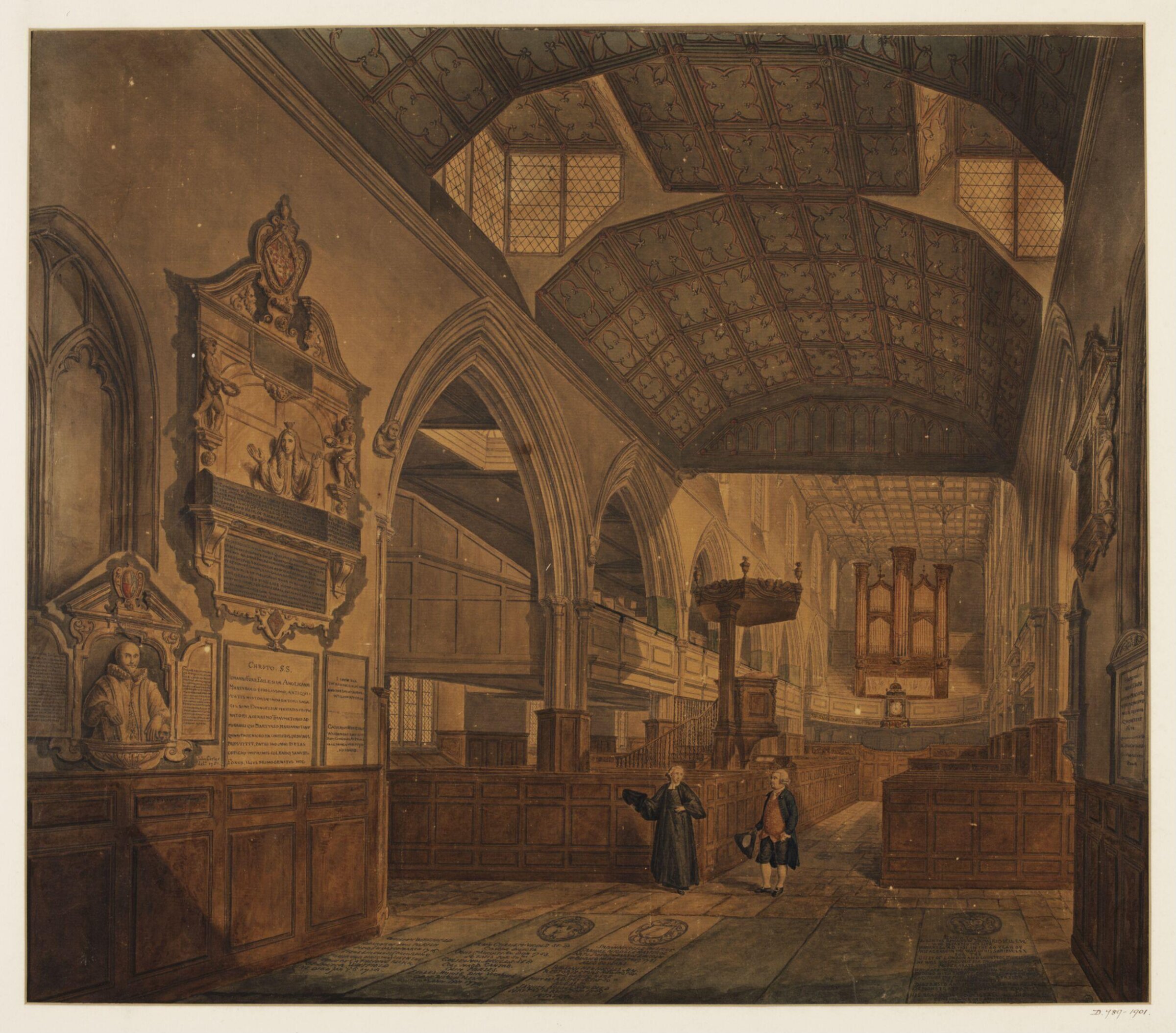 Interior view of the Church of St. Giles, Cripplegate, John Carter, 1781