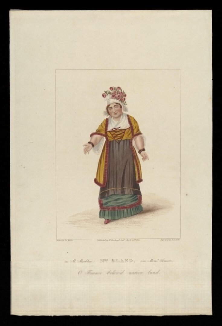 Maria Theresa Bland (1769-1838) as Madame Marbleu (sic) in Monsieur Tonson, Theatre Royal Drury Lane, 20 September 1821.  top image