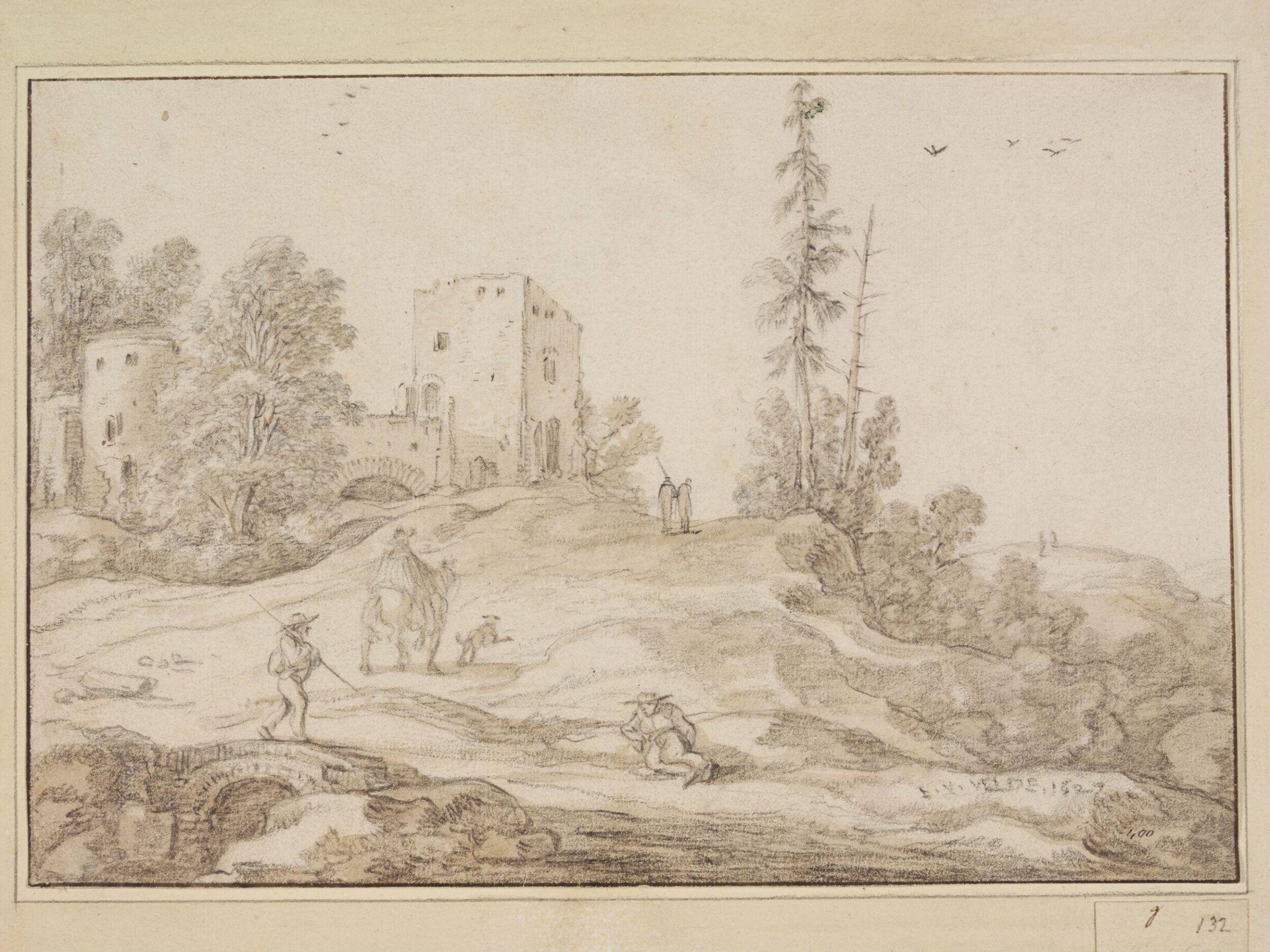 Landscape with Travellers Approaching a Fortress on a Hill, Esaias van de Velde I, 1627