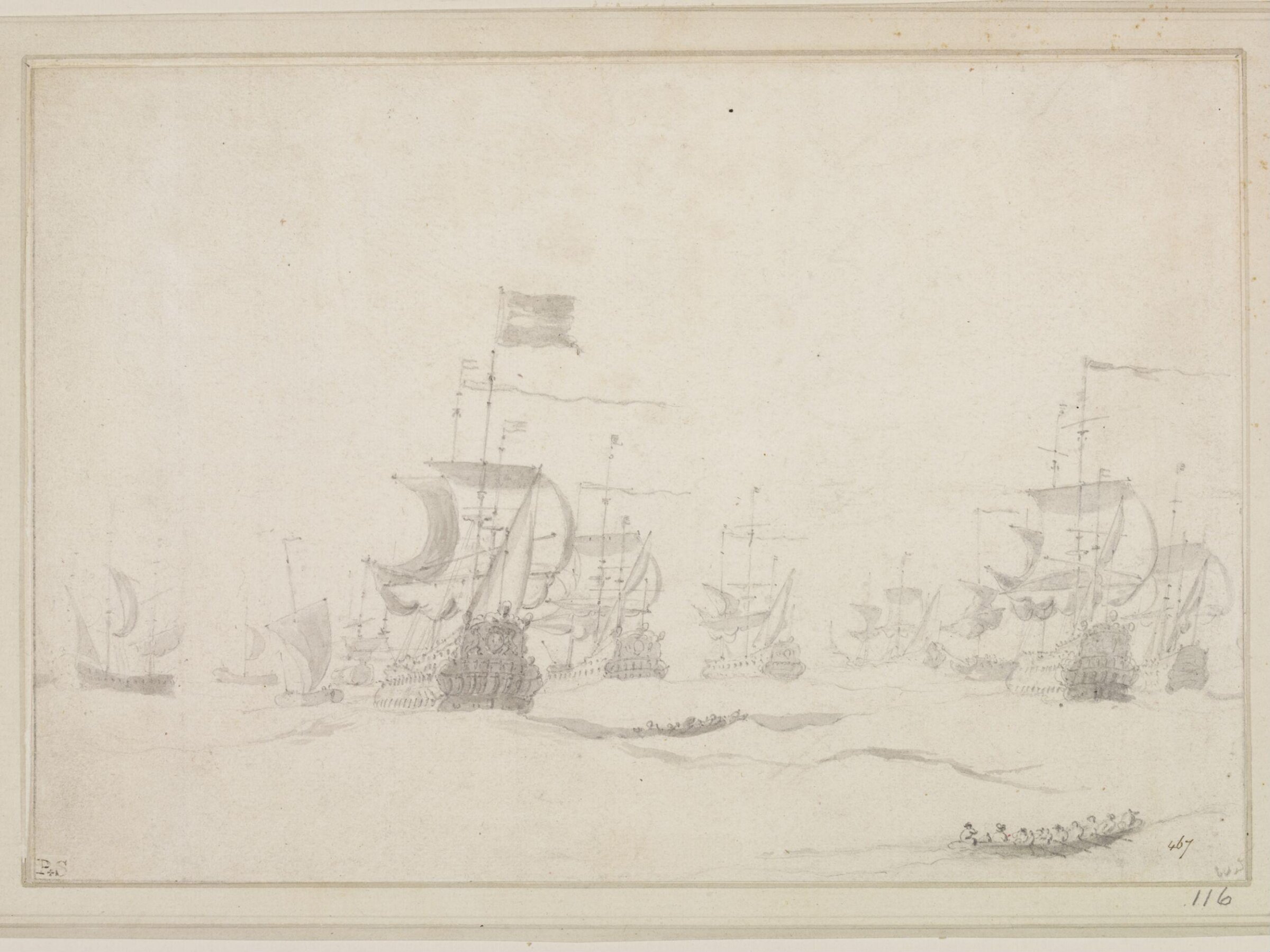Drawing, Willem van de Velde the younger, late 17th century - 1707