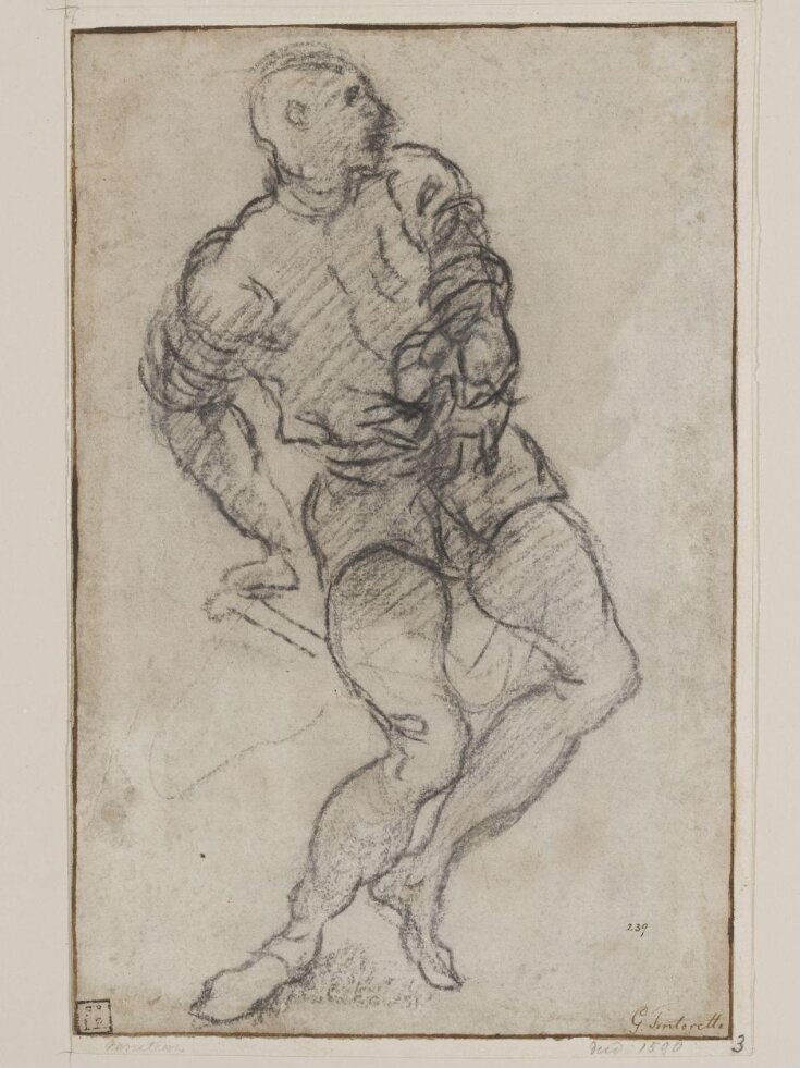Study of a man, surprised or frightened, rising from a folding stool top image