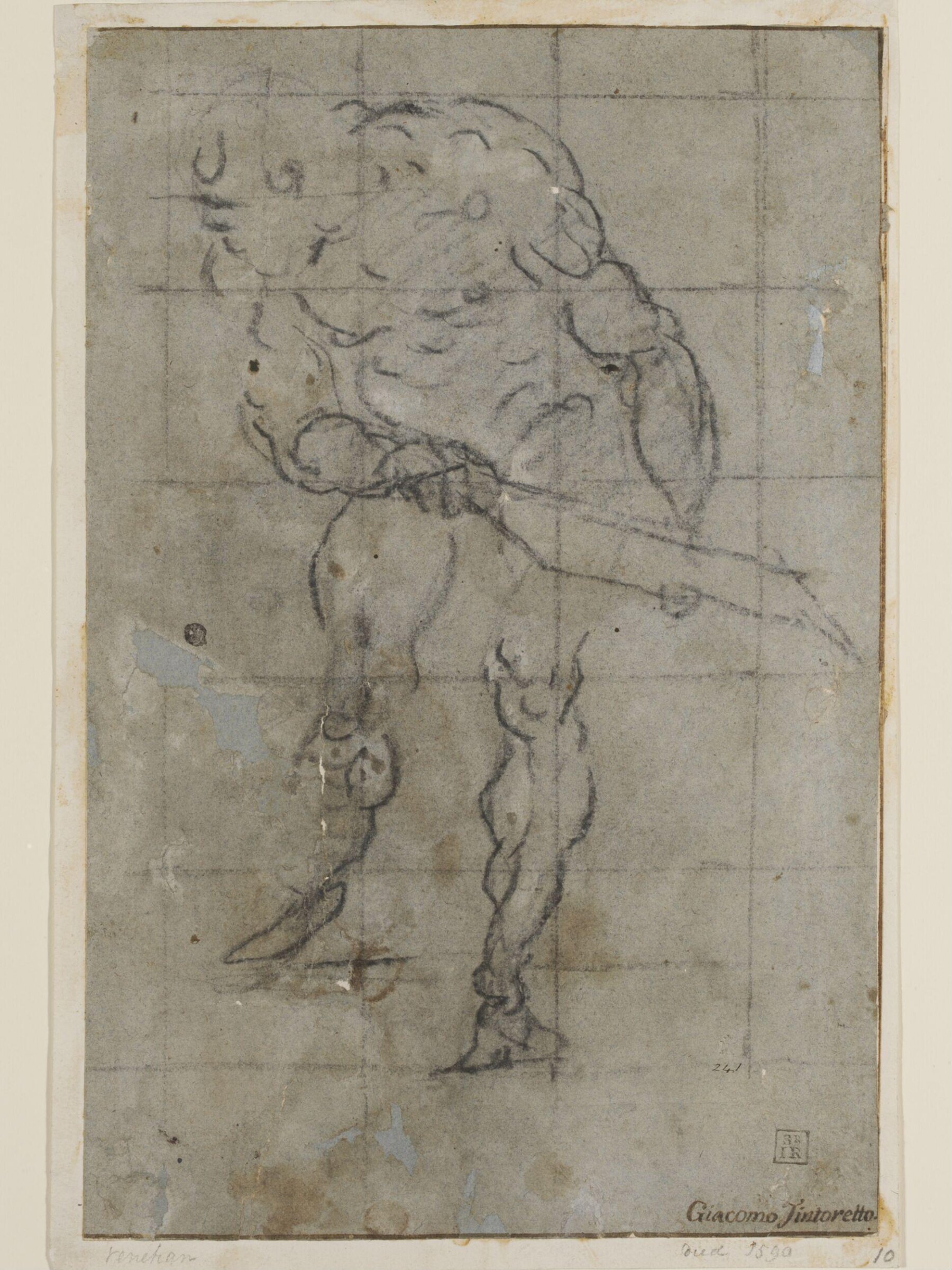 Male nude, carrying a piece of wood, Jacopo Tintoretto, mid 16th century