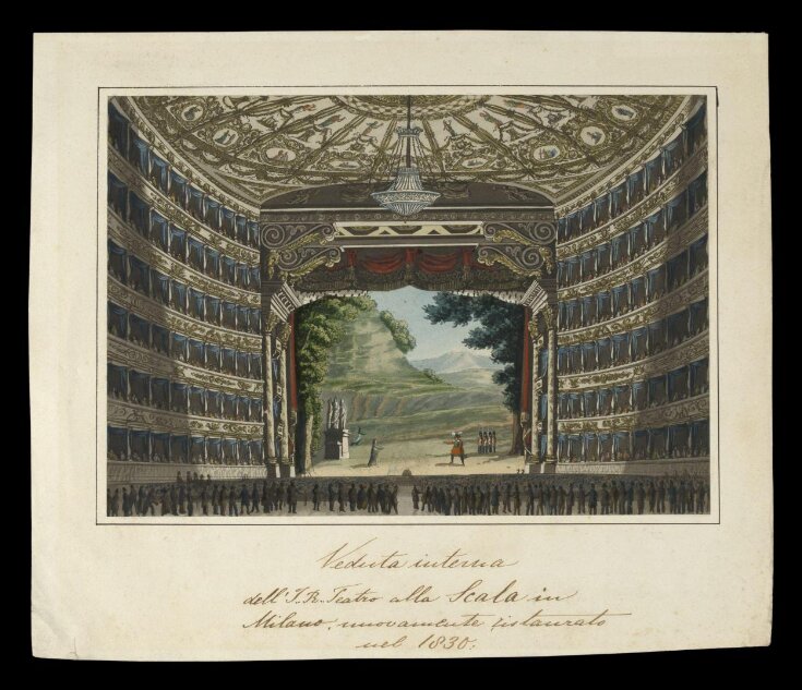 Interior view of the Scala Theatre Milan, newly restored in 1830 top image