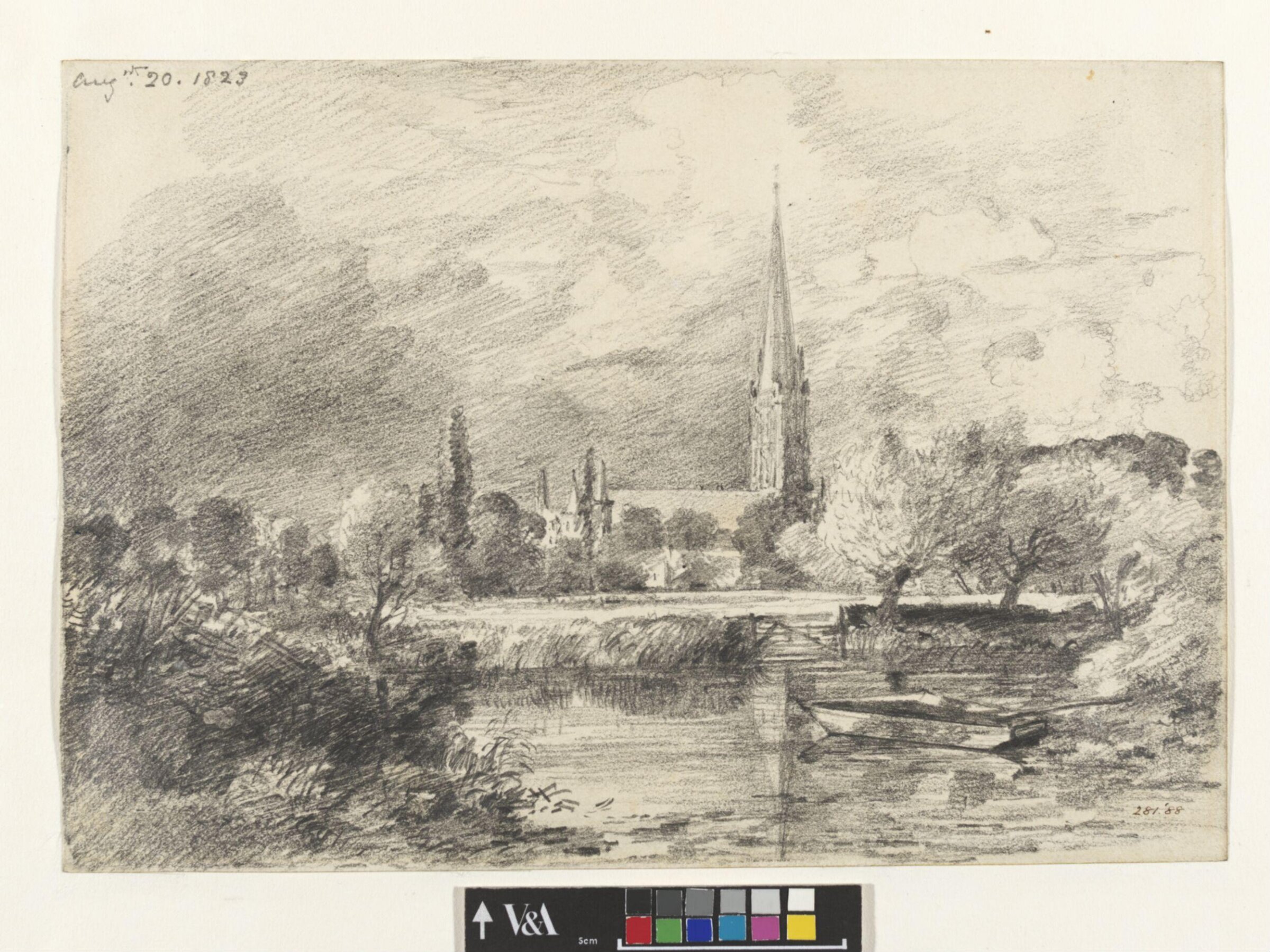 Salisbury Cathedral, seen over the river from the south-west, John Constable, 20 August 1823