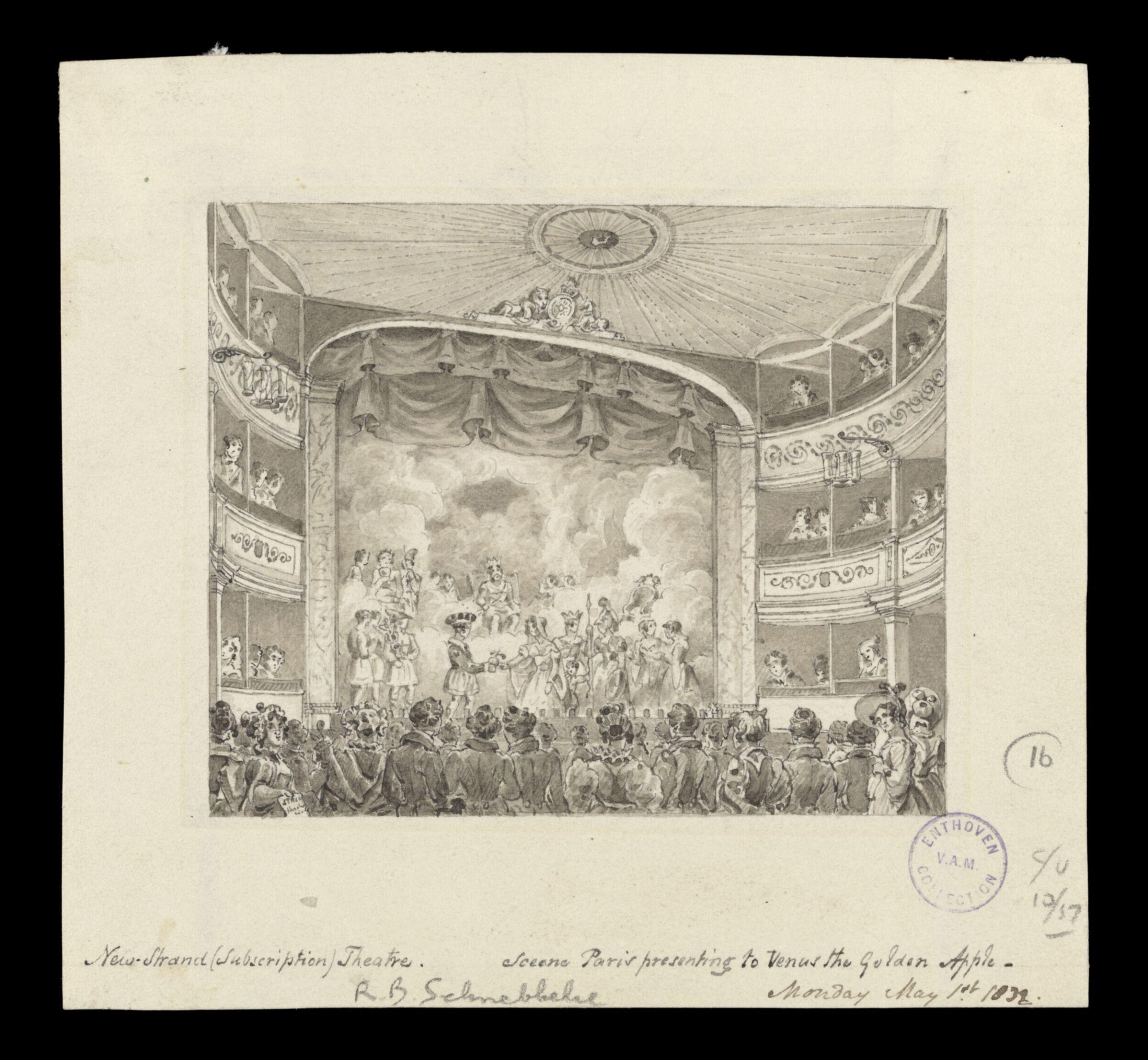 Drawing of the New Strand Theatre, Robert Blemmell Schnebbelie, 1st May 1832