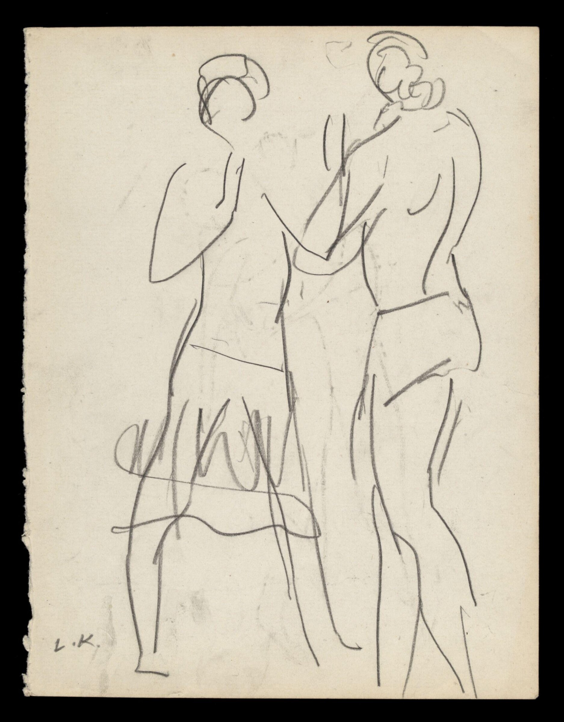 Sketch by Laura Knight of two figures, Laura Knight, ca. early 20th century