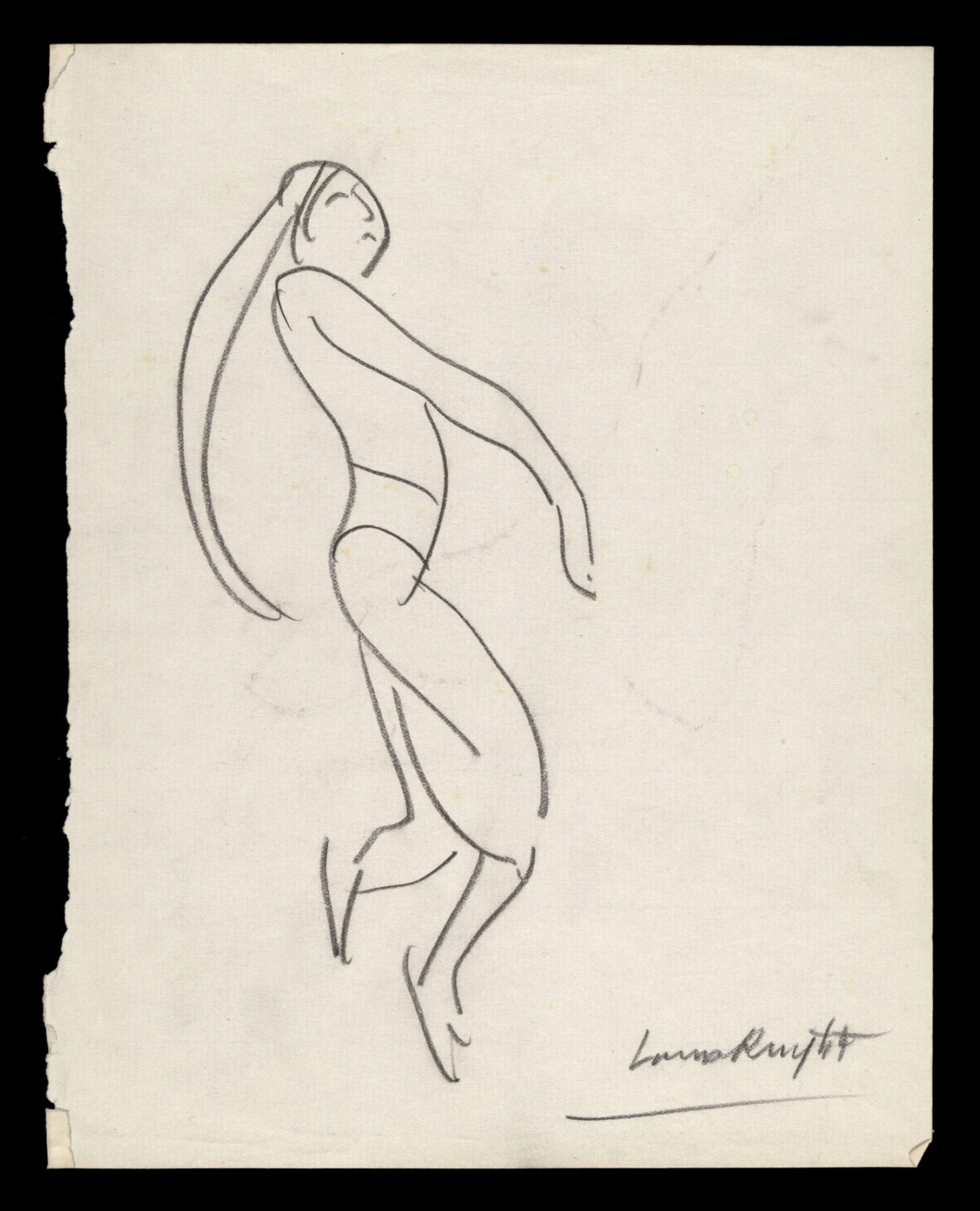 Sketch by Laura Knight depicting a character in costume with headdress, Laura Knight, ca. early 20th century