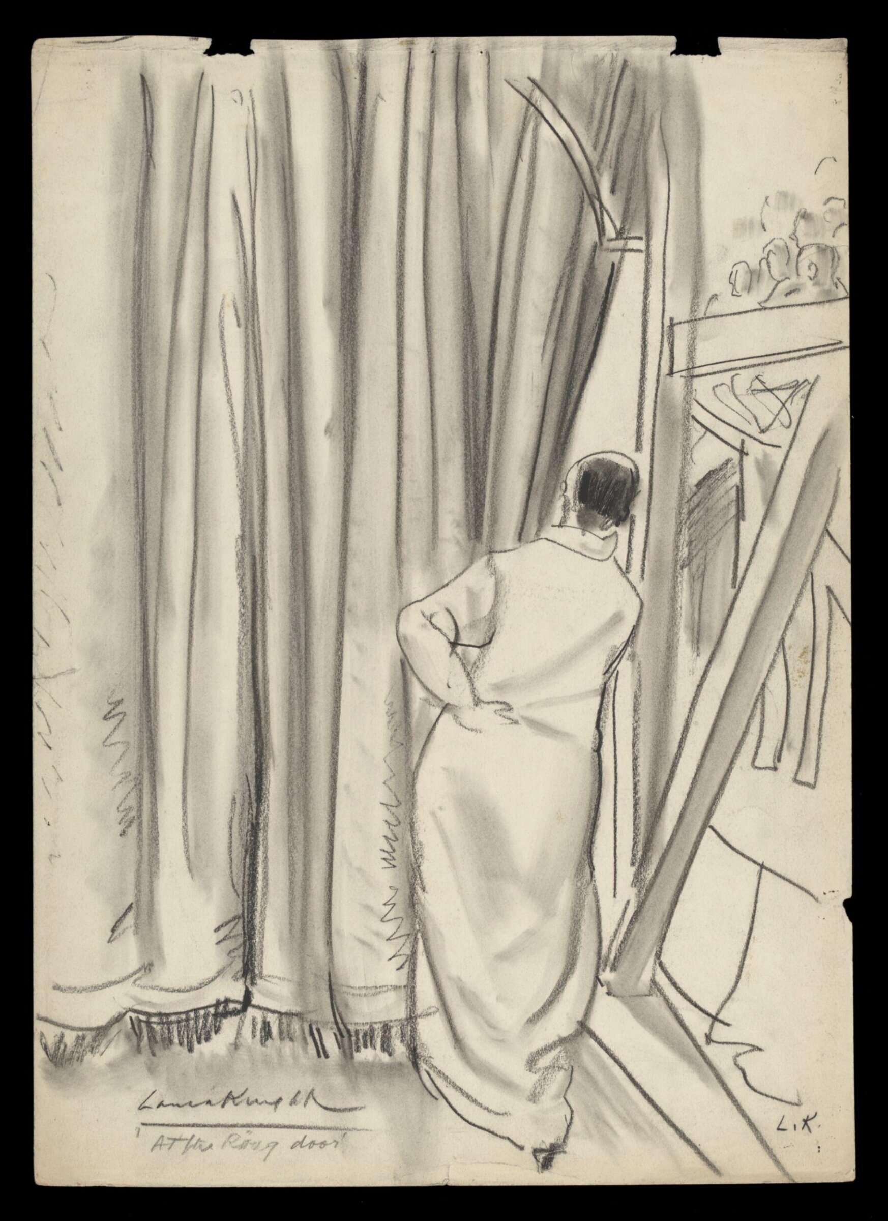 <i>At the Ring Door. </i> Pencil sketch by Laura Knight, ca.1934, Laura Knight, ca. 1930