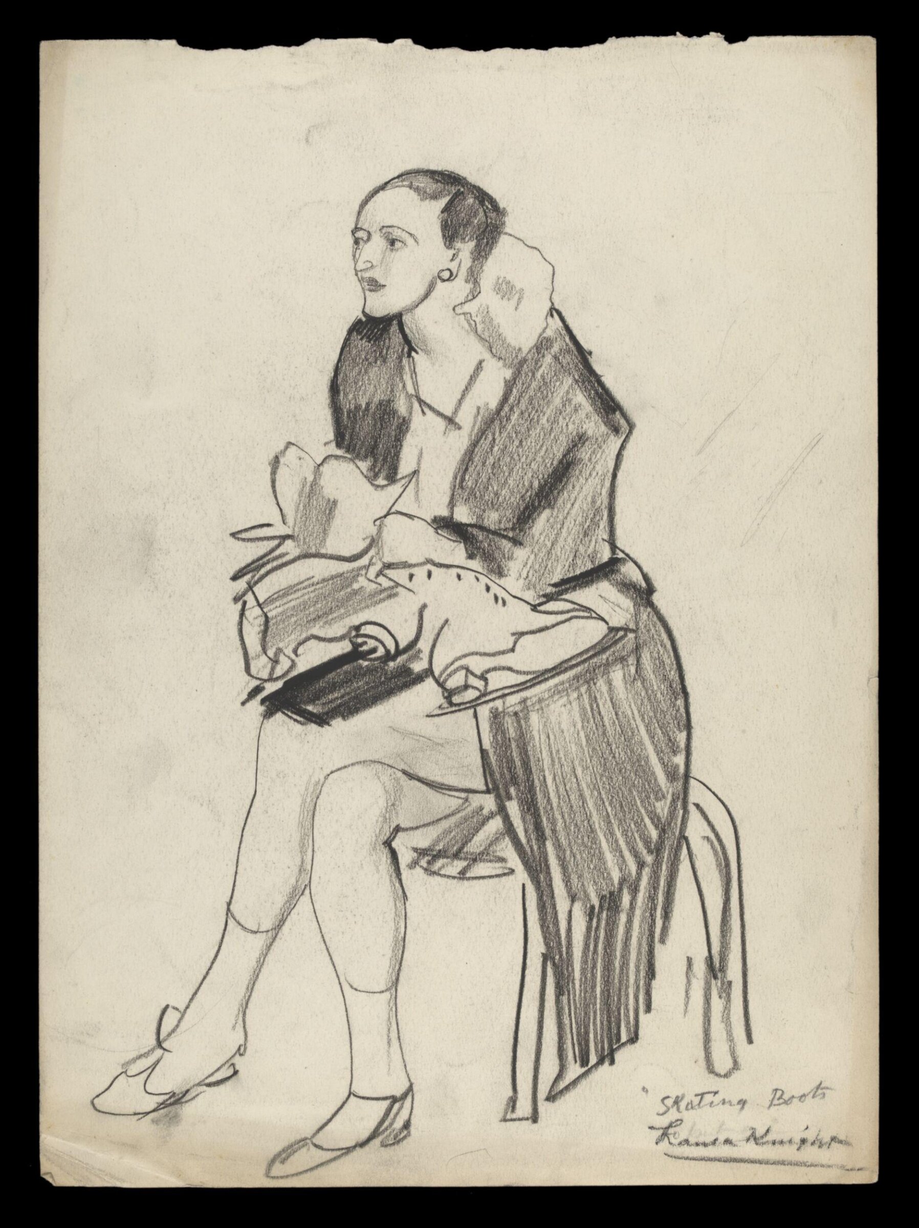 Laura Knight sketch of a woman with ice skates, Laura Knight, ca. early 20th century
