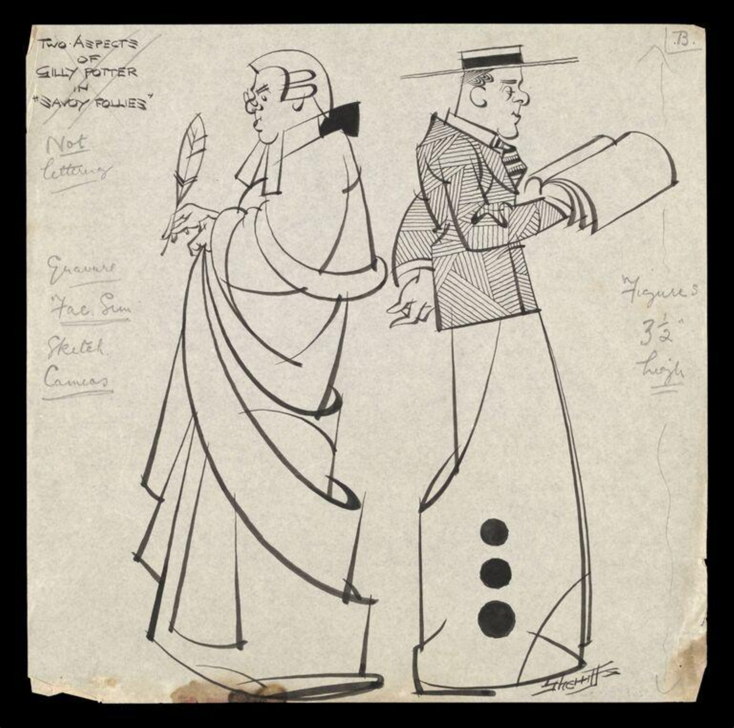 Two Aspects of Gilly Potter in Savoy Follies, Robert Stewart Sherriffs, ca. 1930s