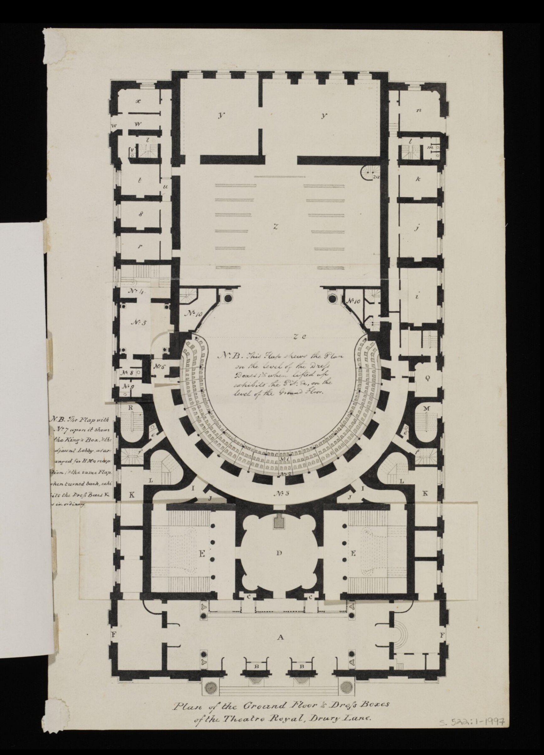Plan of the Ground Floor and Dress Boxes of the Theatre Royal, Drury Lane, Benjamin Dean Wyatt, 1812