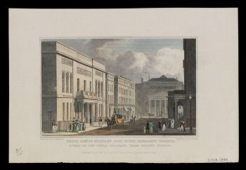 United Service Military Club House, Haymarket Theatre, and part of the Opera Colonade, from Regent Street