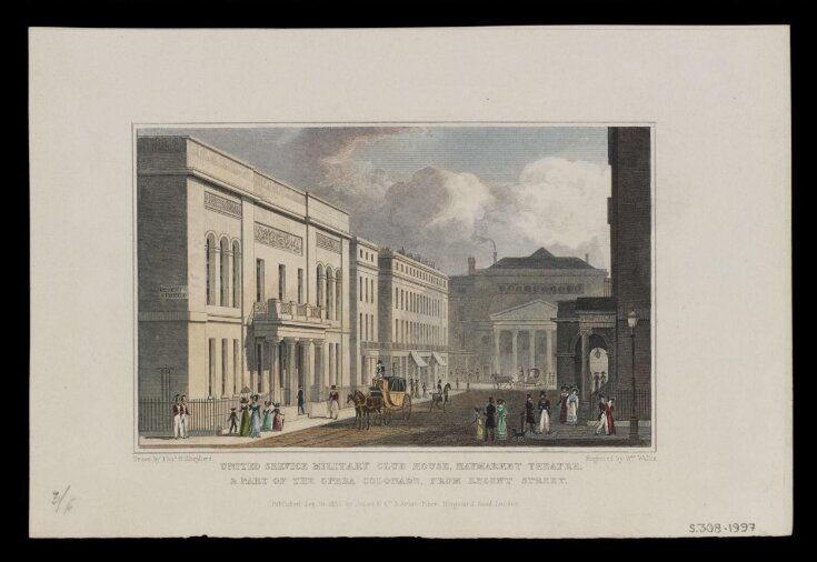 United Service Military Club House, Haymarket Theatre, and part of the Opera Colonade, from Regent Street top image