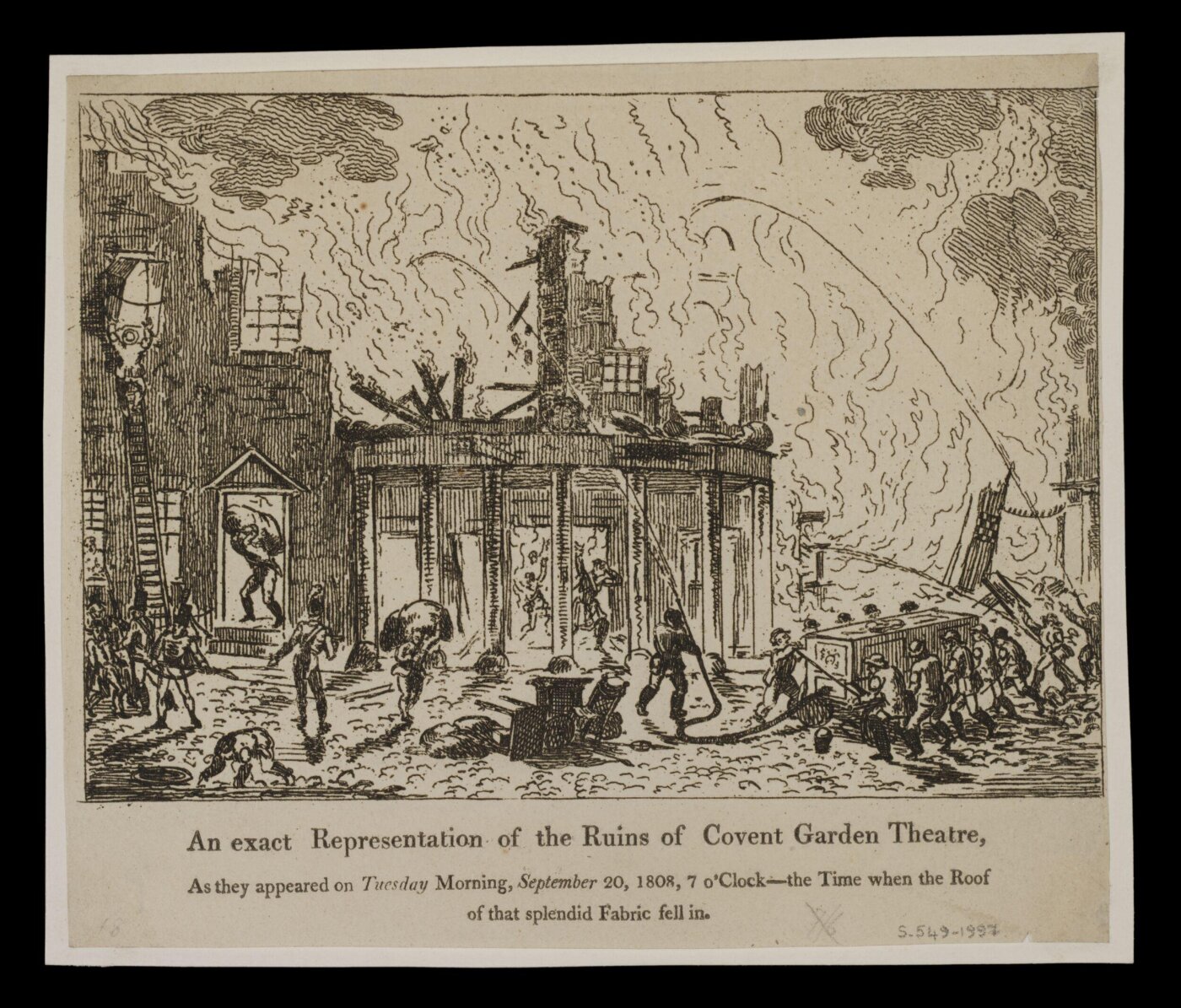 Unknown, An Exact Representation of the Ruins of Covent Garden Theatre, As they appeared on Tuesday Morning, September 20, 1808, 7 O'Clock - the Time when the Roof of that splendid Fabric fell in.