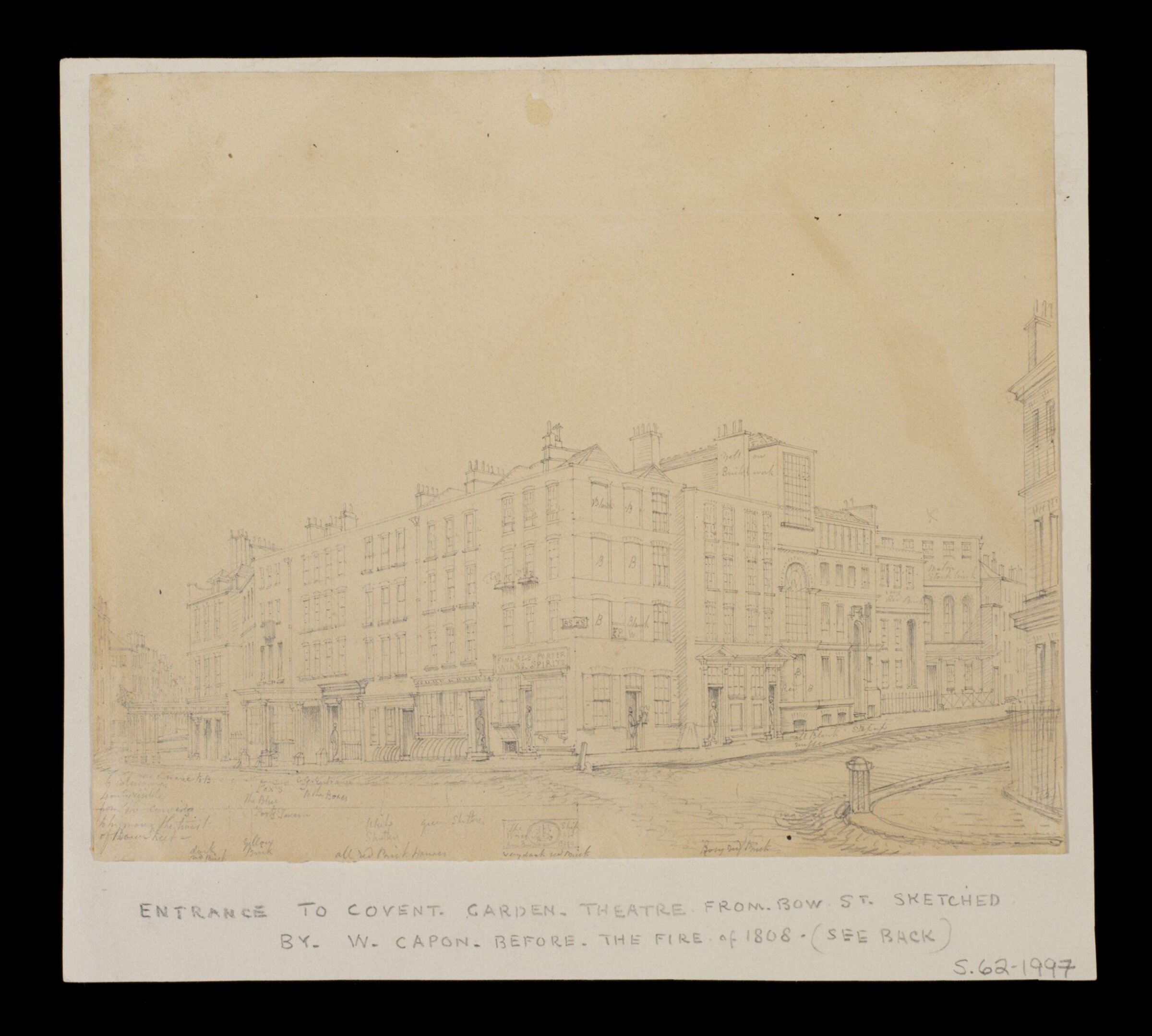Entrance to Covent Garden Theatre from Bow St. Sketched by W. Capon before the Fire of 1808., William Capon, pre 1808