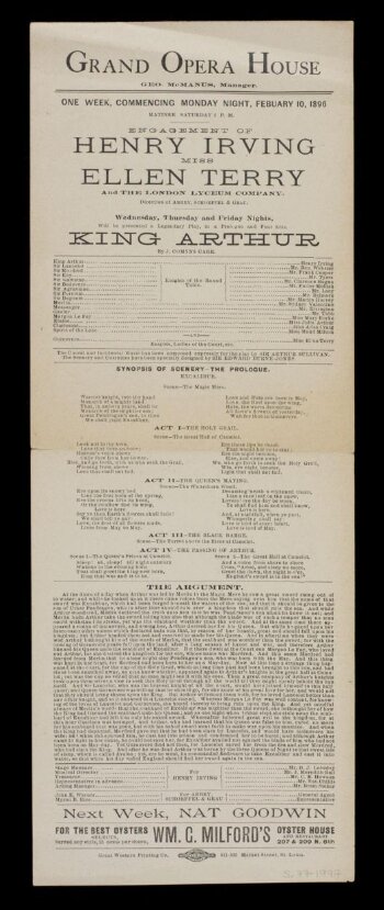 Playbill advertising King Arthur