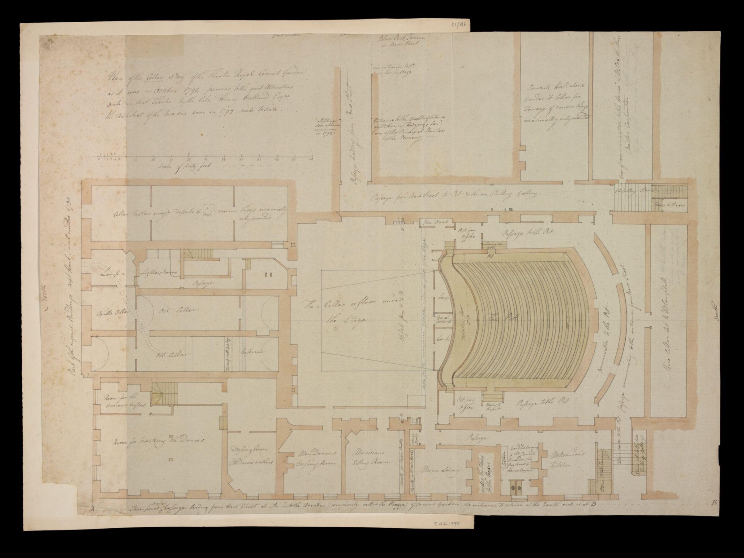 Plan of the Cellar Story of the Theatre Royal Covent Garden as it was in October 1791, William Capon, 10/1791