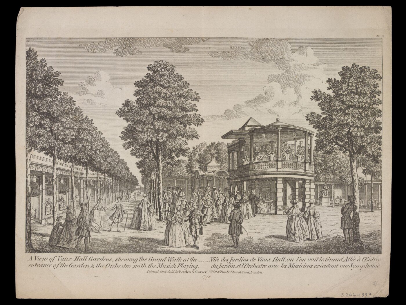 Unknown, View of Vaux-Hall Gardens, shewing the Grand Walk at the entrance of the Gardens and the Orchestre with the Musick Playing