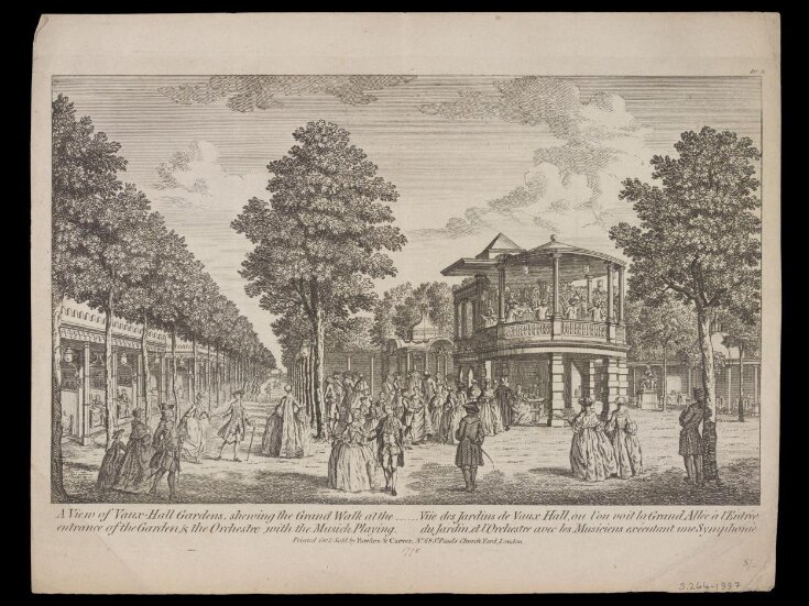 View of Vaux-Hall Gardens, shewing the Grand Walk at the entrance of the Gardens and the Orchestre with the Musick Playing image