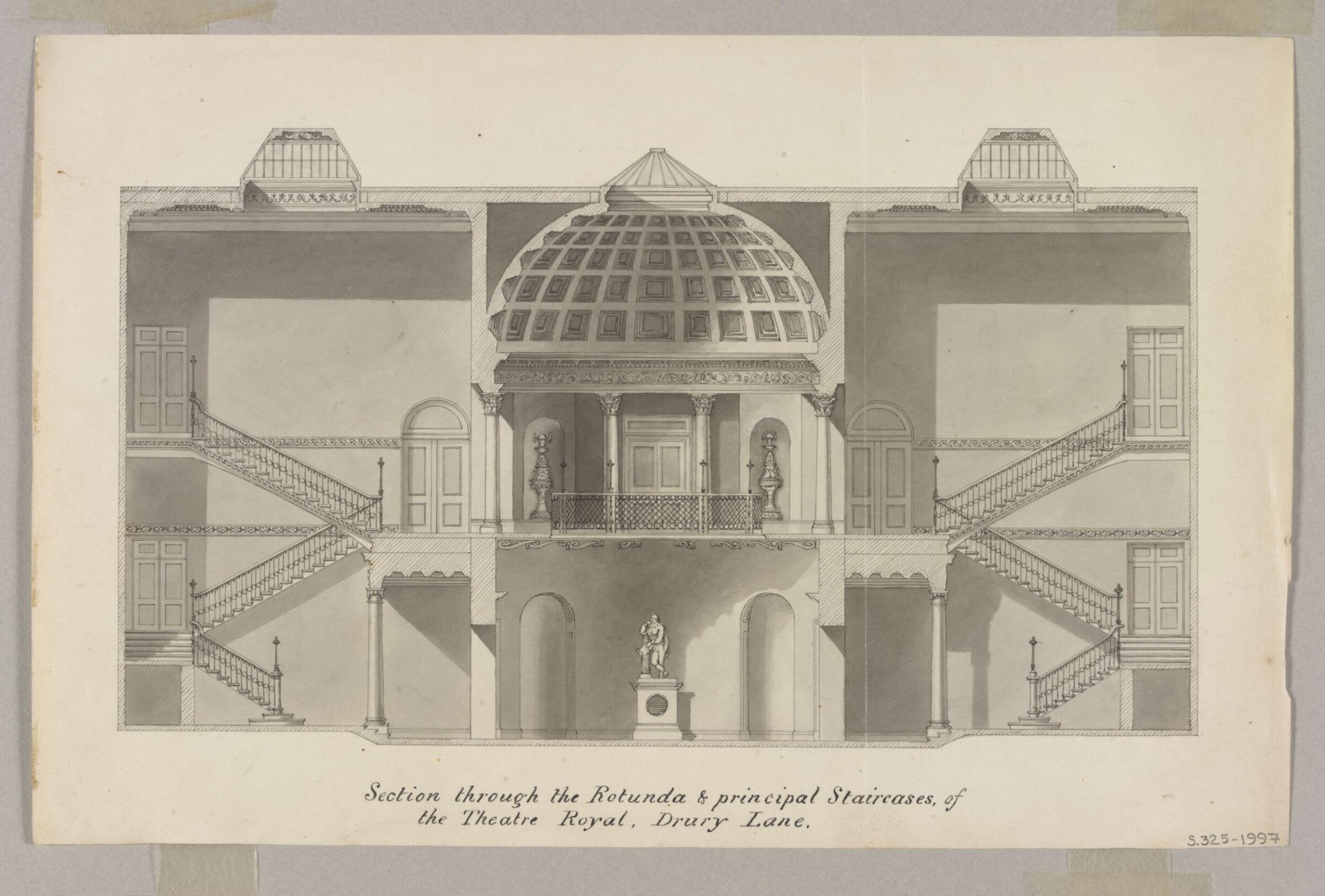 Section through the Rotunda and principal Staircases, of the Theatre Royal, Drury Lane, Benjamin Dean Wyatt