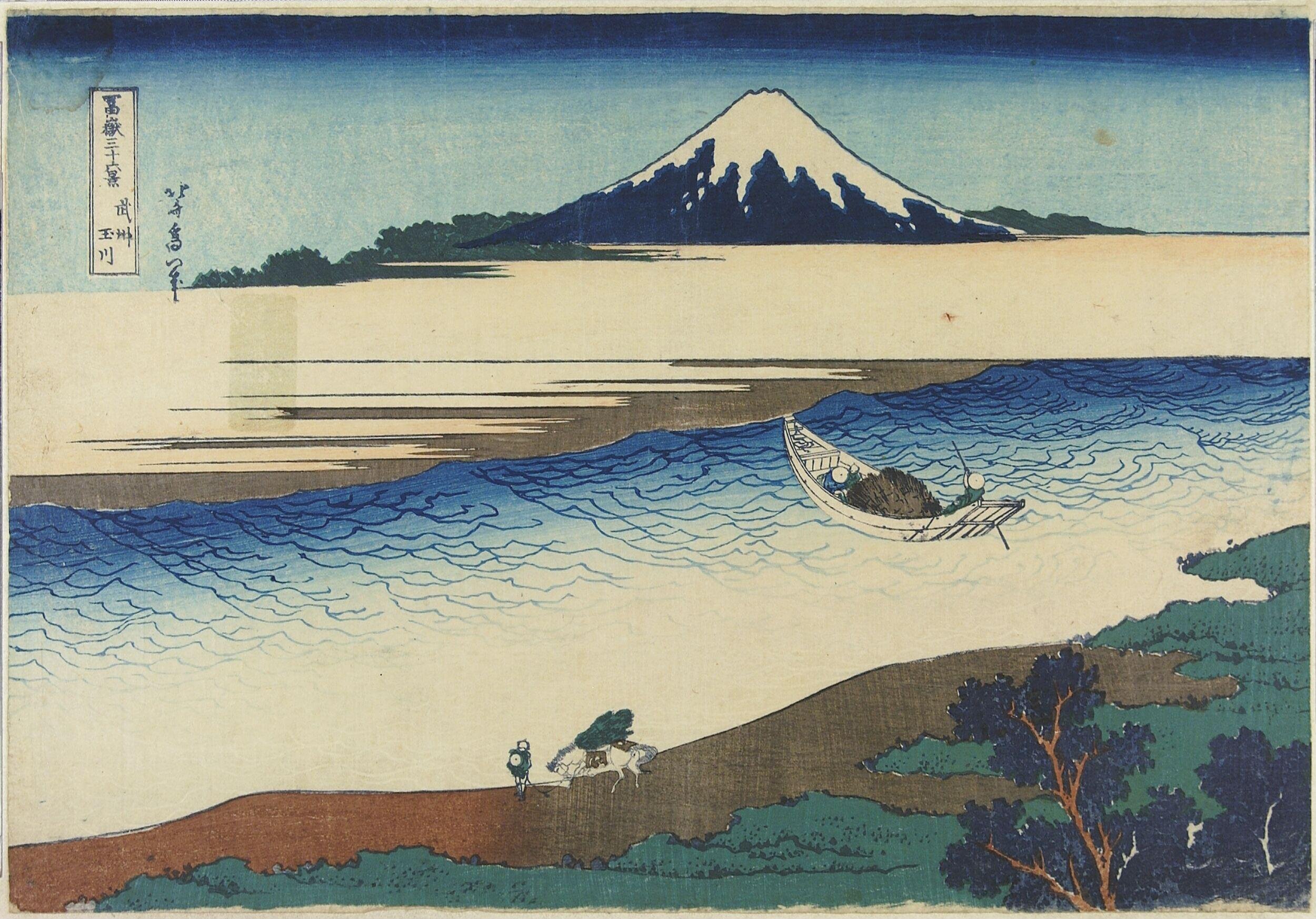 The Jewel River in Musashi Province (Bushū Tamagawa) by Katsushika Hokusai — Japanese Print, ca. 1830-31