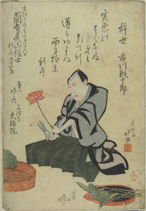 Memorial Portrait of Actor Ichikawa Ebijūrō  (1827) by Shunkōsai Hokushū