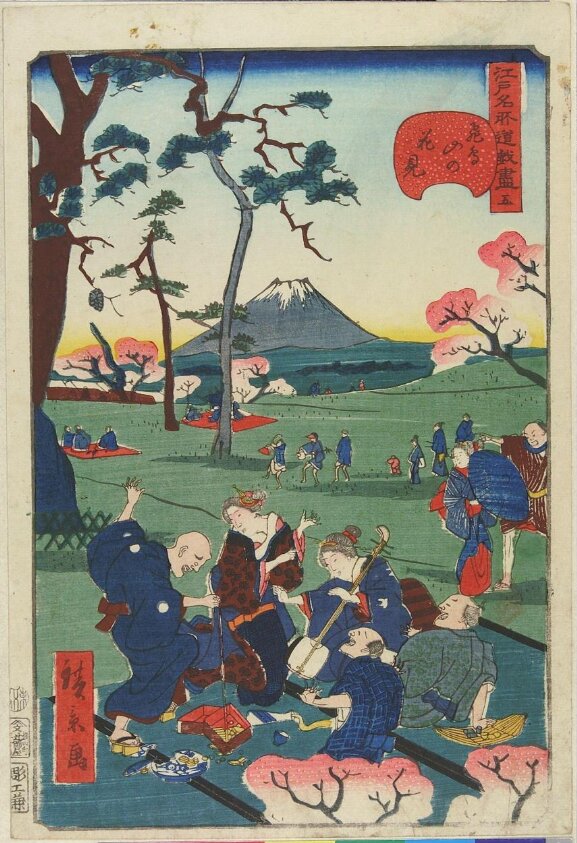 No. 5, Cherry-blossom Viewing at Asuka Hill (1859) by Utagawa Hirokage