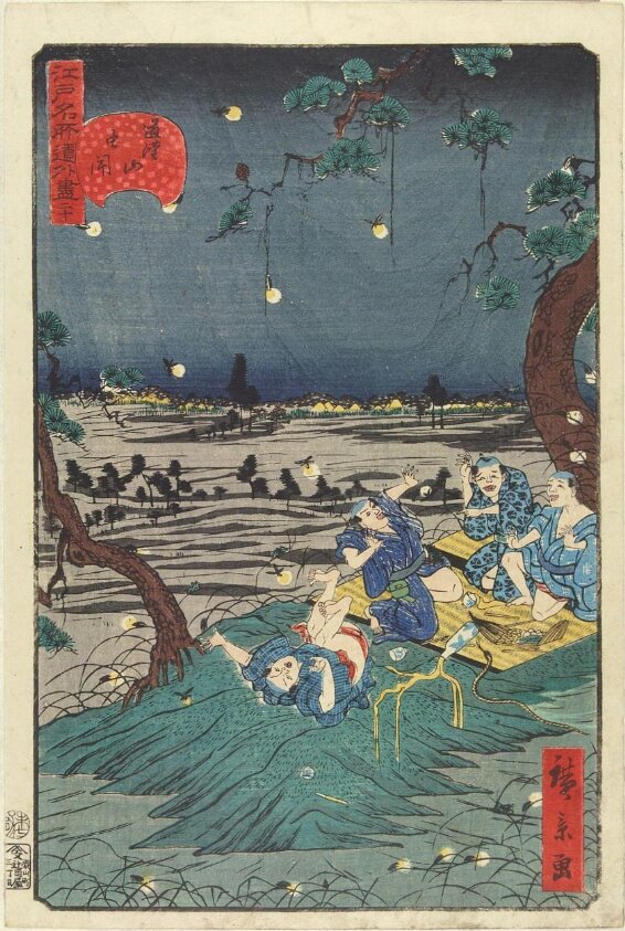 No. 20, Listening to Crickets at Dōkan Hill (1859) by Utagawa Hirokage