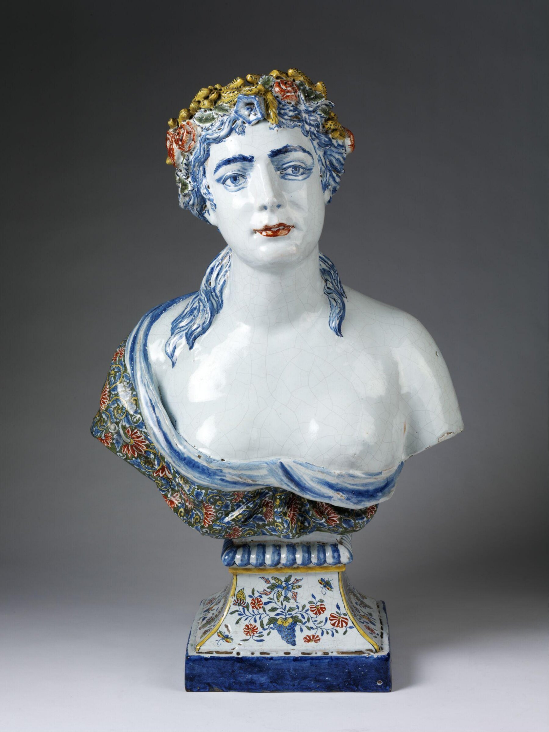 Bust, Rouen pottery factory, 19th century